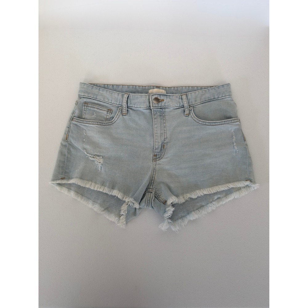 HM Light Wash Distressed Denim Shorts Frayed Hem Size 10 High Waisted Summer